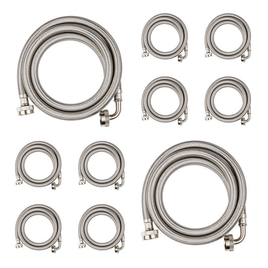 10 Pcs 5ft Washing Machine Hose, with 90 Degree Elbow, Stainless Steel