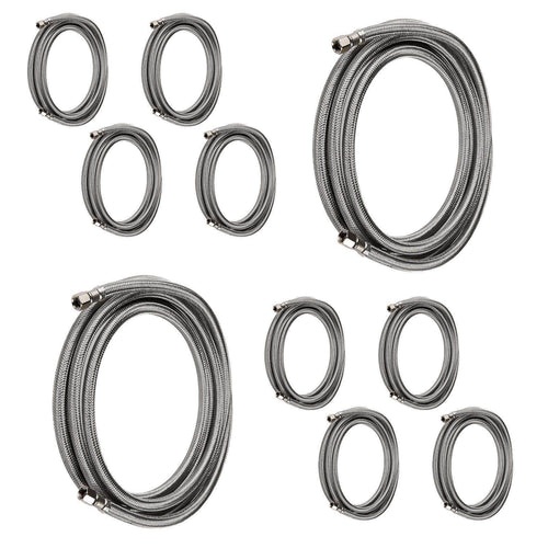 10 Pcs 8 ft Ice Maker Hose, with 1/4" Comp by 1/4" Comp Connection, Stainless Steel Braided Hose