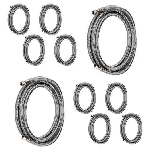 10 Pcs 8 ft Ice Maker Hose, with 1/4" Comp by 1/4" Comp Connection, Stainless Steel Braided Hose