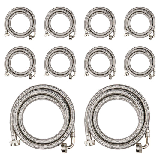 10 Pcs 4ft Washing Machine Hose, With 90 Degree Elbow, Stainless Steel