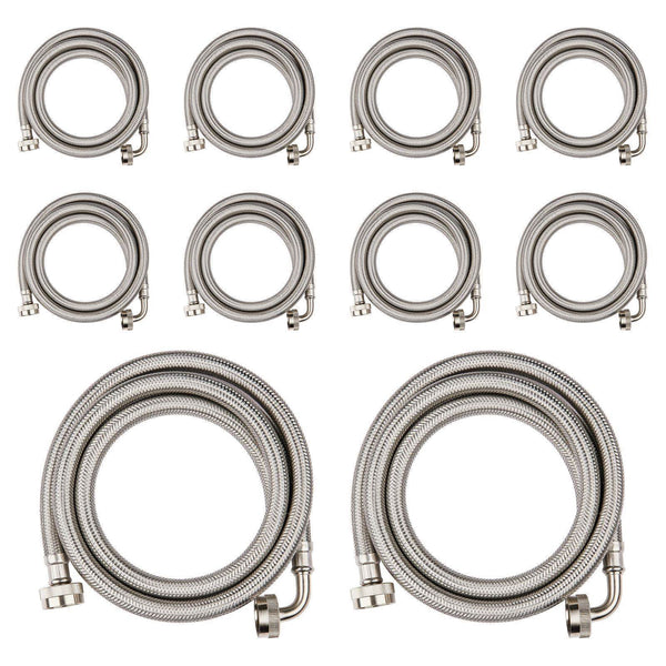 10 Pcs 4ft Washing Machine Hose, With 90 Degree Elbow, Stainless Steel