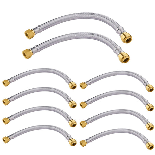 10 Pcs 1/2" Push fit x 3/4" FIP, 12" Flexible Water Heater Connector Hose