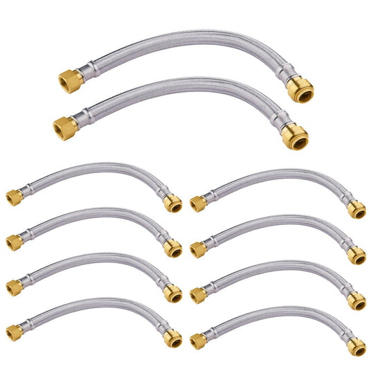 10 Pcs 1/2" Push fit x 3/4" FIP, 12" Flexible Water Heater Connector Hose