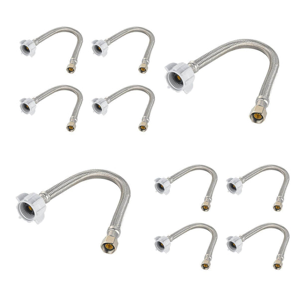 10 Pcs 3/8" C x 7/8" BC, 12" SS Braided Toliet Hose