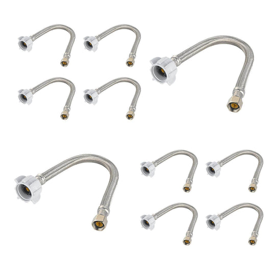 10 Pcs 3/8" C x 7/8" BC, 12" SS Braided Toliet Hose