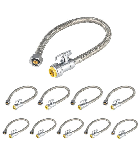 10 Pcs 18" 1/2" Push x 1/2" FIP Faucet Hose Connector,1/4-Turn, Straight