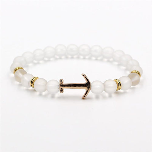 Modern Color Natural Stone Amazing Anchor Elegant Bracelet Nice Arrow White Black Onyx Lava Beads Luxury Bracelets For Women And Men Jewelry