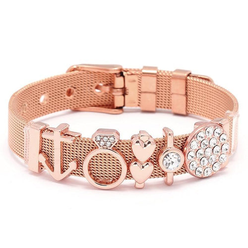 Fashion Stainless Steel Woman and Men Bracelet Mesh Bracelet Set Crystal Heart Anchor Charm Fine Bracelet Bangle For Female Lover