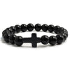 Charm Natural Stone Bracelet Cross Black Lava Matte Beaded Bracelets Handmade Men Women Prayer Fitness Chain Couple Jewelry Gift