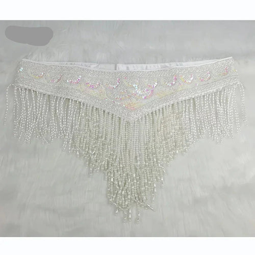 Sparkly Sequin Belly Dance Hip Scarf Wrap Belt with Beaded Tassel Waist Chain
