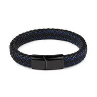 Handmade Luxury Modern Leather Black Blue Braided Leather Bracelet for Men Stainless Steel Design