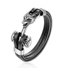Genuine Leather Anchor Bracelet Men Lion Double Wolf Shackles Stainless Steel Charm Bracelets Wristband Fashion Jewelry
