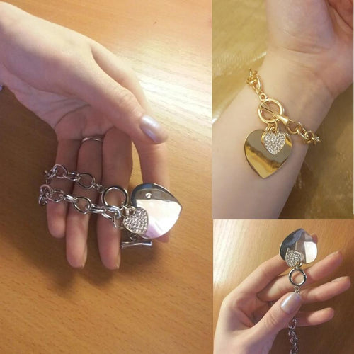 Gold Love Heart Charm Bracelets For Women Accessories Silver Color Link Chain Bracelets & Bangles Trendy Jewelry Design