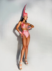 Crystal & PU Leather Roleplay Dance Costume Set