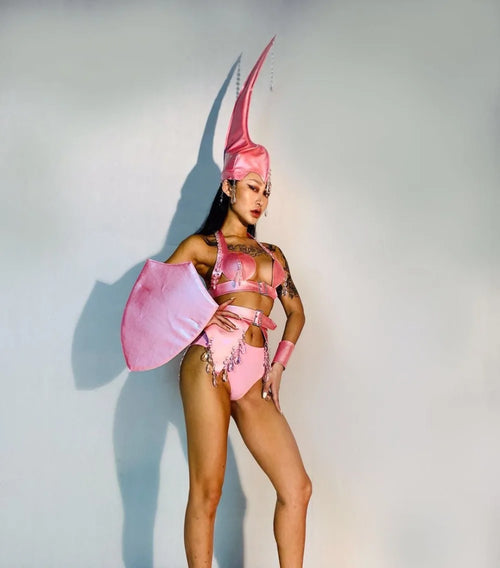 Crystal & PU Leather Roleplay Dance Costume Set