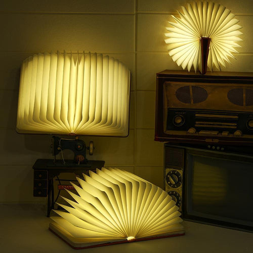 STEVVEX Led Book Lamp Light USB Rechargeable Foldable Wooden Night Light Valentine Birthday Christmas Gift for Family Friend Rechargeable Unique Gift