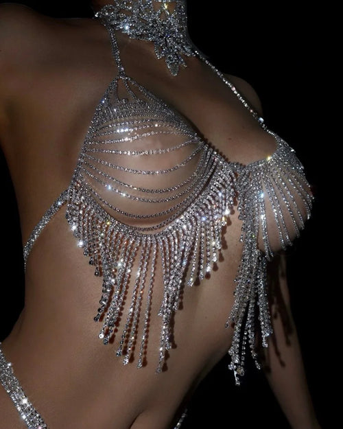 Dazzling Crystal Bra Chain & Thong Bikini Body Jewelry Set