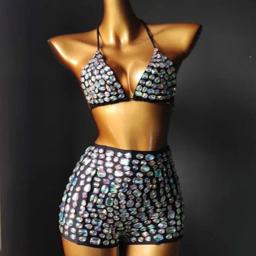 The Venus Vacation Bandage Bikini – Luxe Diamond Rhinestone Showgirl Set