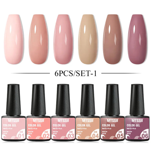 6/8Pcs Spring Pink Color Gel Nail Polish Set Semi Permanent Varnishes Nail Art Design Hybrid Soak Off UV LED Gel Manicure Kit