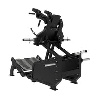Excel Glute Line Hack Squat / Front Squat - Muscle D Fitness - Plate Load Squat Machine - Counter Balanced - Plate Storage Pegs
