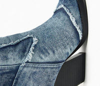 Handcrafted Distressed Denim Knee-High Boots