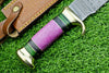 Damascus Steel "The Bowie Knife" - 16" Blade, Brass Guard, Resin Pakkawood Handle, with Leather Sheath