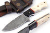 Custom Handmade 4.5" Damascus Steel Skinning Knife – Buffalo Horn and Camel Bone Handle