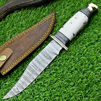 Hand-Forged Western Boulder Colorado Knife – 11" Damascus Steel Blade with Brass Guard & Resin Grip
