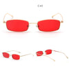 Vintage Small Narrow Rectangle Sunglasses Women Men Brand Red Clear Lens Skinny Slim Wire Retro Hip Hop Sun Glasses Shades OM522