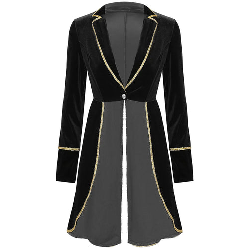 Velvet Circus Ringmaster Gold-Trimmed Swallow-Tail Blazer Coat