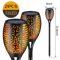 33/96 LED Solar Stainless Steel Torch Lamp For Yard Garden Pathway Doorway Courtyard