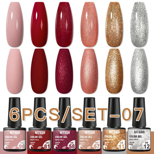 6/8Pcs Spring Pink Color Gel Nail Polish Set Semi Permanent Varnishes Nail Art Design Hybrid Soak Off UV LED Gel Manicure Kit