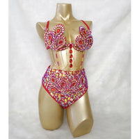 Sparkly Samba Carnival Stone Wire Bra & High-Waisted Bottom Two-Piece Costume Set