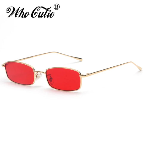 Vintage Small Narrow Rectangle Sunglasses Women Men Brand Red Clear Lens Skinny Slim Wire Retro Hip Hop Sun Glasses Shades OM522