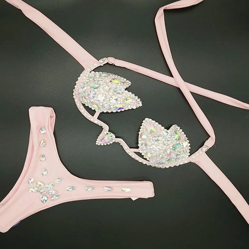 Luxury Rhinestone Cut-Out Leotard – Shimmering Crystal Stage Bodysuit & Harness Costume for GoGo Dancers, Circus Acts & Raves