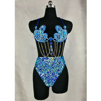 Sparkly Samba Carnival Stone Wire Bra & High-Waisted Bottom Two-Piece Costume Set