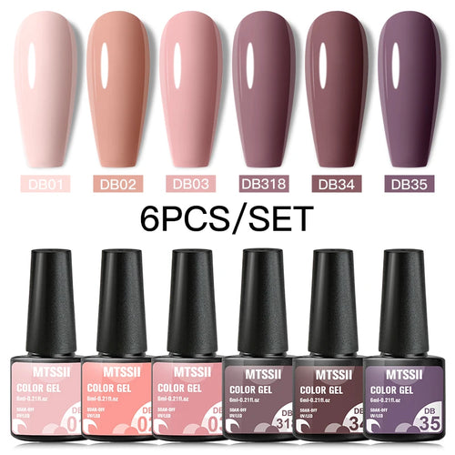 6/8Pcs Spring Pink Color Gel Nail Polish Set Semi Permanent Varnishes Nail Art Design Hybrid Soak Off UV LED Gel Manicure Kit