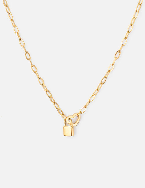 Heart Lock Paperclip Chain Necklace