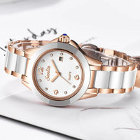 Women's Ceramic Stainless Steel Dress Watch With Date