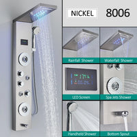 LED Shower Panel Tower System Rain Waterfall Shower Column Hydroelectricity LCD Display With Massage Body Spa Bath Shower Faucet
