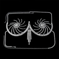 Luxury Crystal Swirl Micro Bikini Body Chain – Shimmering Rhinestone Tassel Bra & Exotic Chest Harness for Festivals, Raves & Clubwear