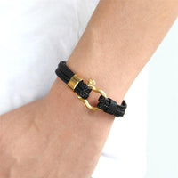 New Fashion Stainless Steel Bracelet Men Punk Genuine Leather Bracelets & Bangles Charm Jewelry Anchor Style