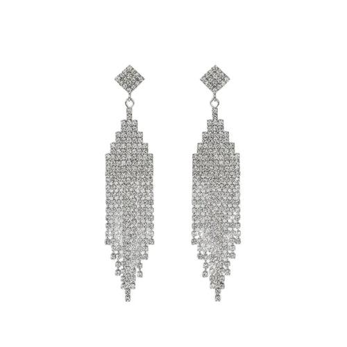 Vintage Crystal Tassel Drop Earrings – Elegant Geometric Multi-Strand Statement Earrings for Weddings, Galas & Evening Wear