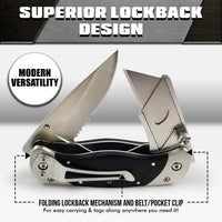 Premium Utility Knife, Folding Pocket Knife Combo, Box Cutter, Heavy Duty Dual Blades W/Belt Clip Gift Set for Dad Carpenter or Construction Worker