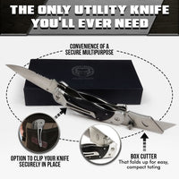 Premium Utility Knife, Folding Pocket Knife Combo, Box Cutter, Heavy Duty Dual Blades W/Belt Clip Gift Set for Dad Carpenter or Construction Worker