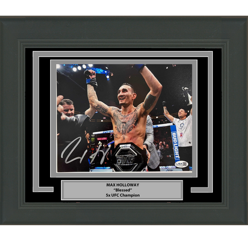 Framed Autographed/Signed Max Holloway UFC MMA Black Fighting 8x10 Photo Beckett BAS COA