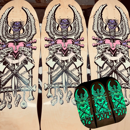 Ed Gein, Limited Edition, Hand-Painted GLOW-IN-THE-DARK Deck 10"x30” (1 of 5)