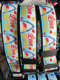 Love Bite Sharks Black Nylon Dog Collar MD, LG, XL, Leash