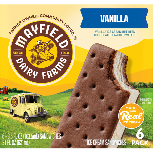 Mayfield Dairy Farms Vanilla Ice Cream Sandwiches
3.5 fl oz 6 x 3.5 fl oz