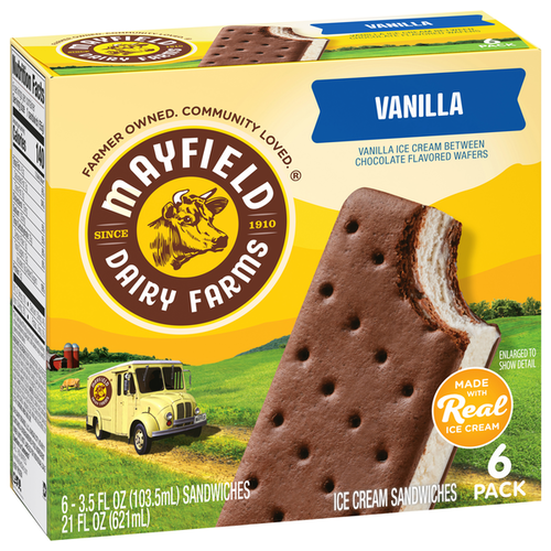 Mayfield Dairy Farms Vanilla Ice Cream Sandwiches
3.5 fl oz 6 x 3.5 fl oz